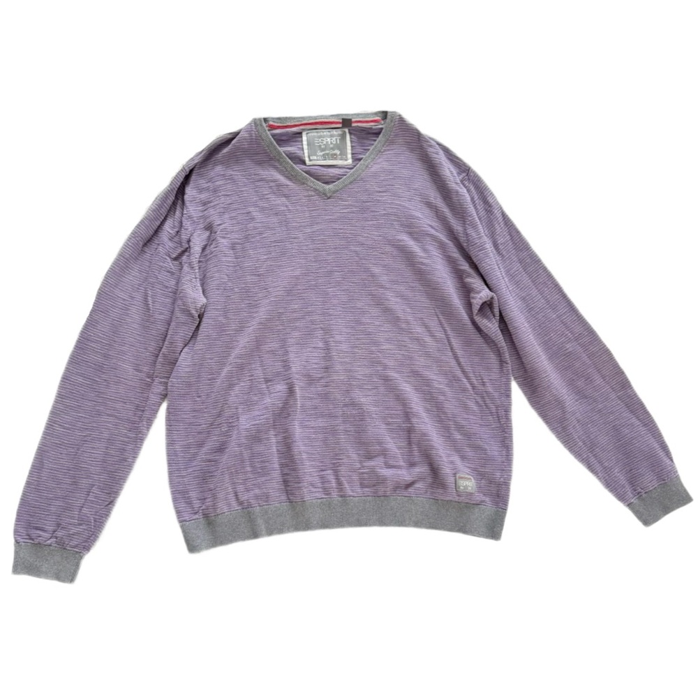 Vintage Esprit Lavender V-Neck Sweater with Gray Trim